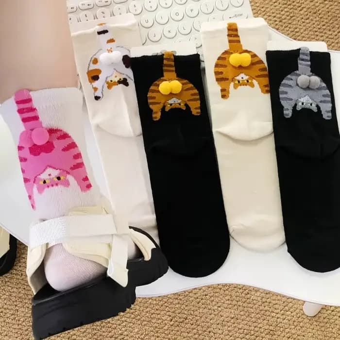 Chaussettes de Couple en forme d'œuf de chat de dessin animé