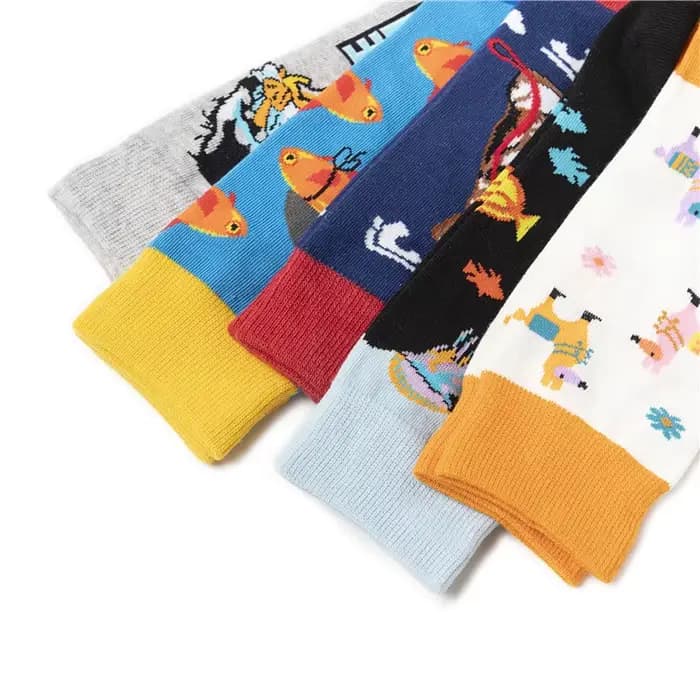 Heureux chaussettes drôles hommes dessin animé chien poisson zèbre éléphant motif personnalité Cool équipage