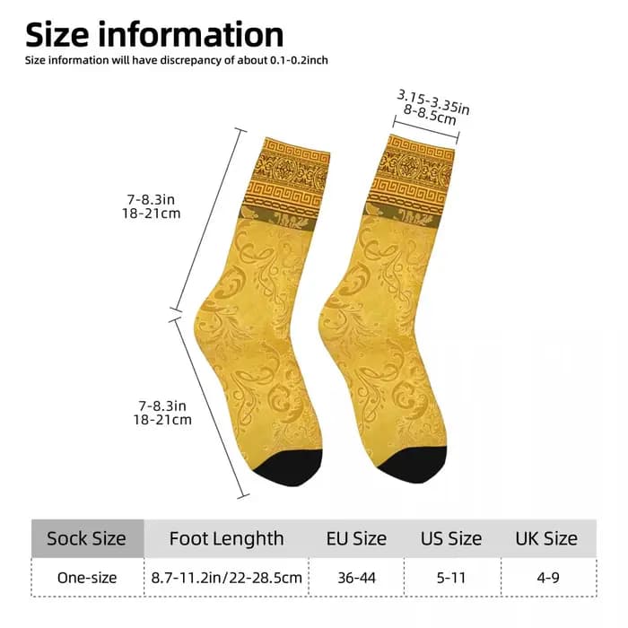 Chaussettes dorées baroques à fleurs ornées de touches grecques pour hommes et femmes