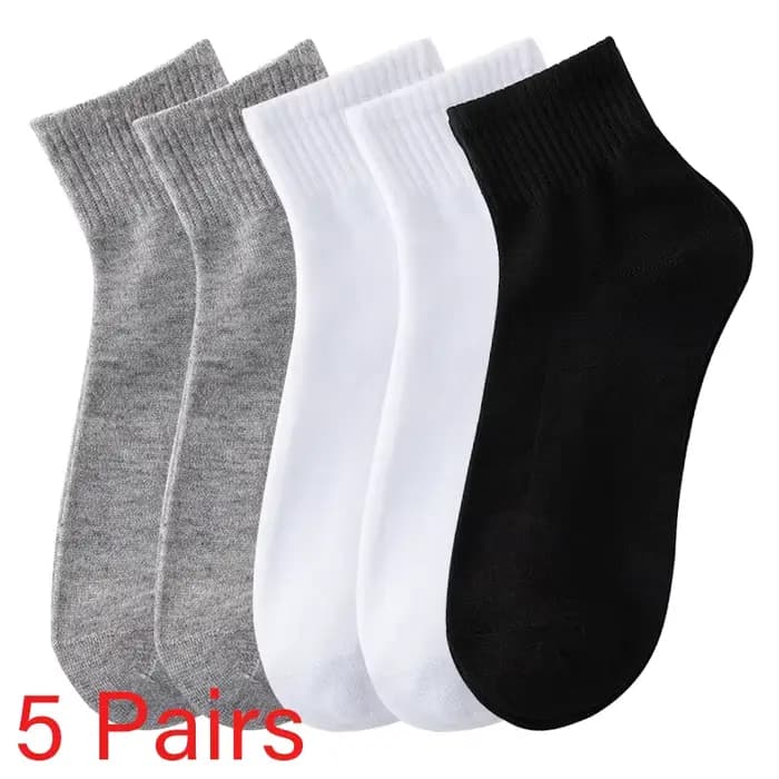 5 paires/lot de chaussettes mi-mollet de couleur unie pour hommes