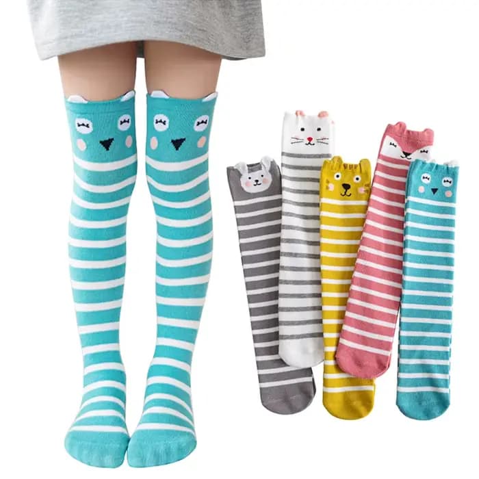 Enfants genou chaussettes hautes bébé enfants dessin animé Animal longues chaussettes en coton pour filles garçons enfant en bas âge école rayé enfant à la mode 2-12 ans