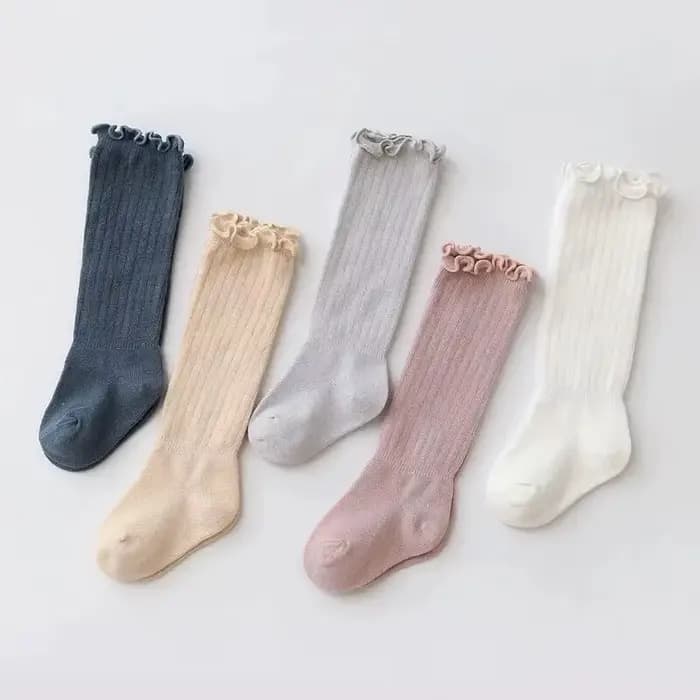3 paires/lot bébé filles chaussettes dentelle froufrous solide coton longue genou haute enfants chaussette infantile