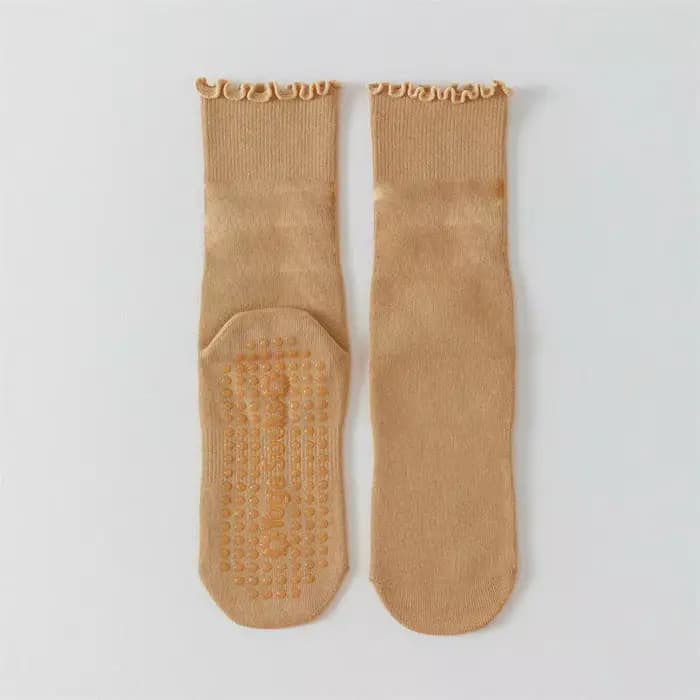 Chaussettes de yoga, chaussettes mi-mollet sans coutures, chaussettes de sport antidérapantes fines, chaussettes de fitness et de Pilates en coton peigné pour femmes