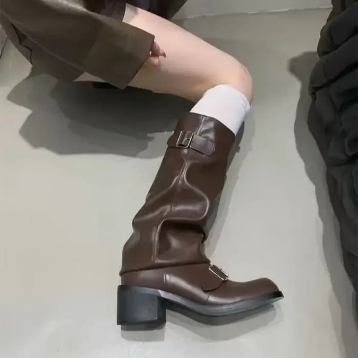 Femme bottes genou haute plate-forme talons épais tendance Punk gothique New Rock cuir mode chaussures pour femmes chaussures de moto Q221