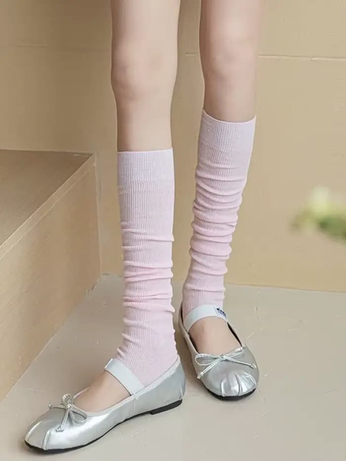 Jk coton blanc plissé empilé chaussettes Style coréen mode genou haute mollet