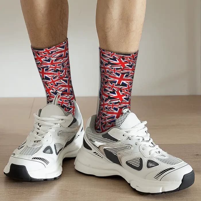 Nouveauté personnalisée impression Union Jack drapeau du royaume-uni chaussettes pour hommes femmes extensible été