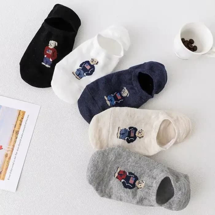 Été 5 paires 1 ensemble mode hommes dessin animé ours automne chaussettes antidérapant Transparent confortable Silicone