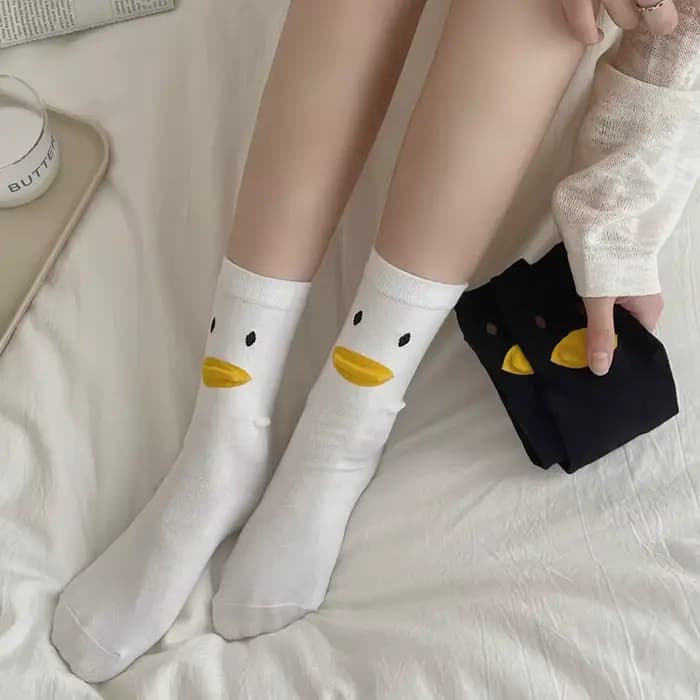 Chaussette Tridimensionnelle en Forme de Canard Jaune pour Femme
