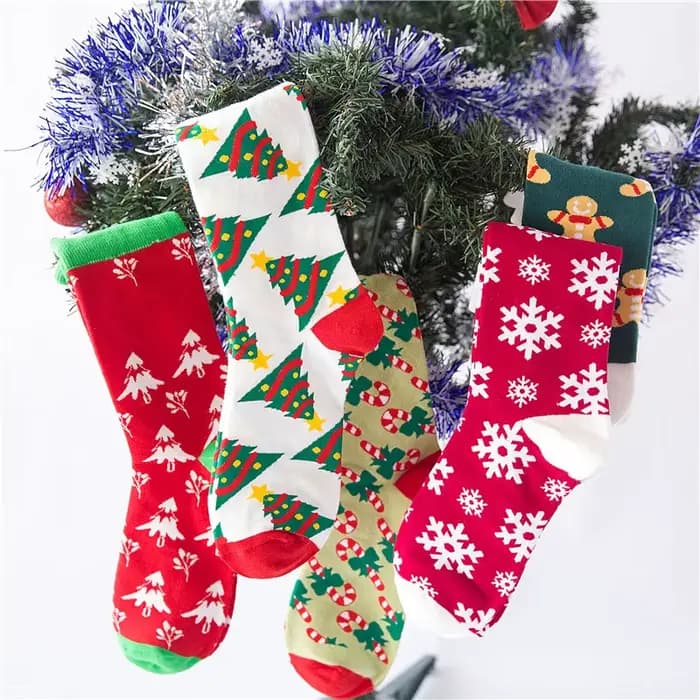 Couleur drôle couleur noël coton hommes/femmes chaussettes de motif canne flocon de neige gingembre tarte homme vacances nouveauté rouge hiver flou rouge