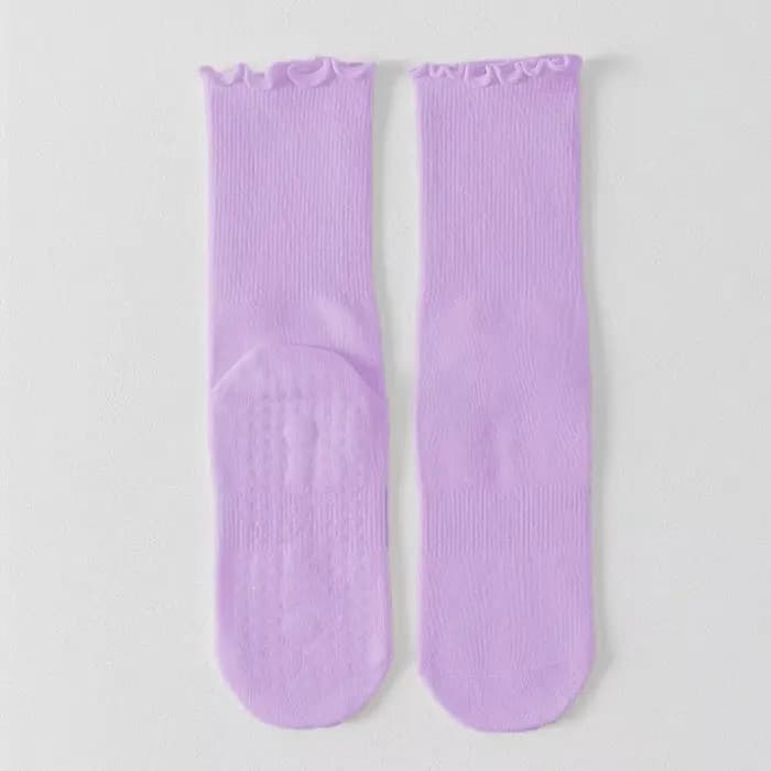 Chaussettes de yoga, chaussettes mi-mollet sans coutures, chaussettes de sport antidérapantes fines, chaussettes de fitness et de Pilates en coton peigné pour femmes
