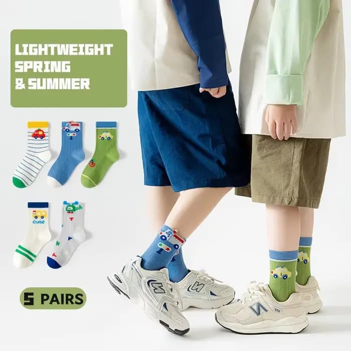 5 paires de chaussettes mi-mollet colorées à motif de voiture pour enfants