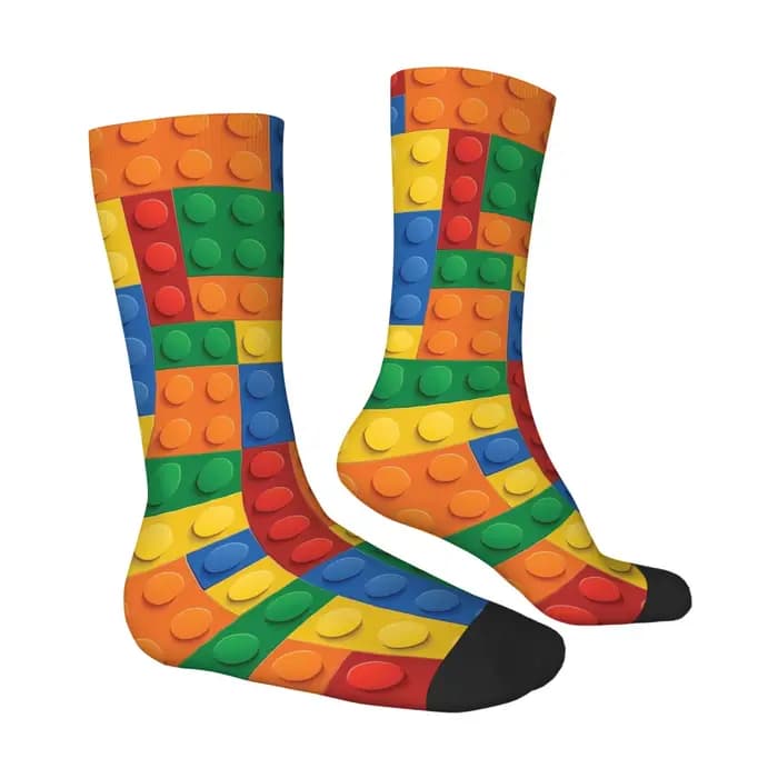 Chaussettes amusantes pour hommes avec imprimé de blocs de construction