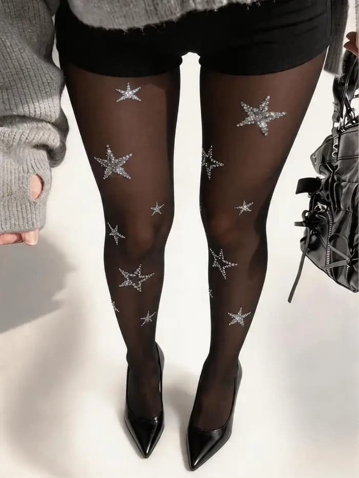Collants transparents d'été pour femmes, ornés de strass en forme d'étoile, style urbain séduisant, charmants et sexy, bas de contention longs