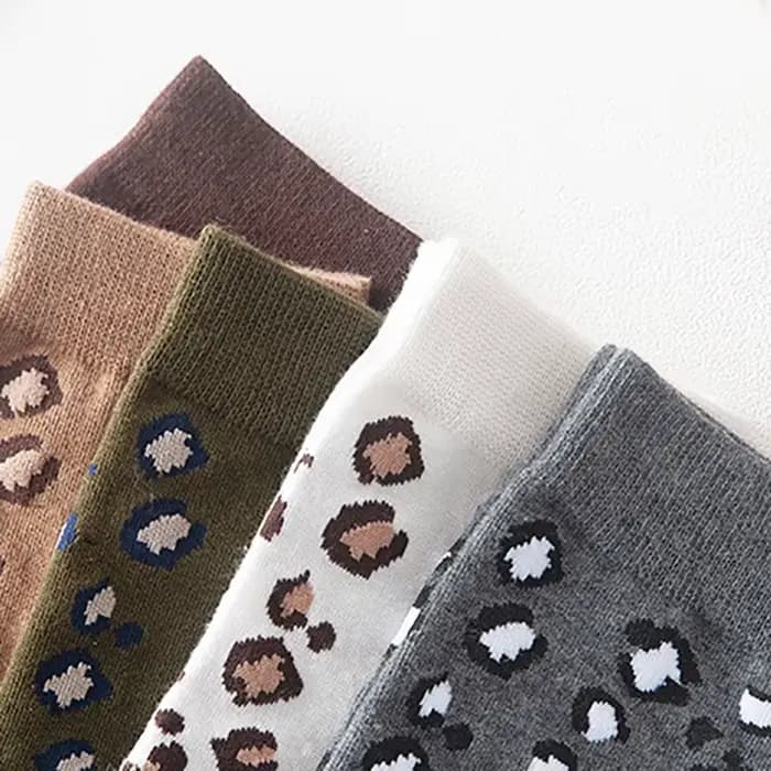 5 paires mode femmes chaussettes imprimé léopard printemps automne haute rue populaire mignon