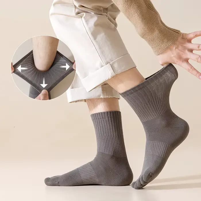 5 paires 100% coton hommes cinq doigts chaussettes couleur unie respirant absorbant bout fendu