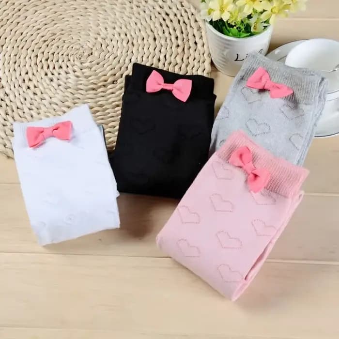 Chaussettes d'école en Patchwork avec nœud rose pour femmes
