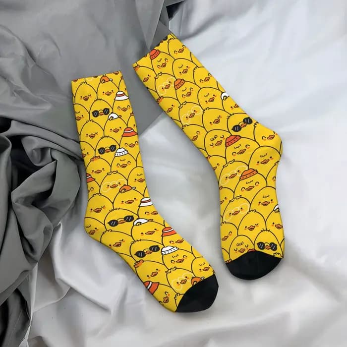 Dessin animé heureux mignon poussin chaussettes nouveauté drôle hommes