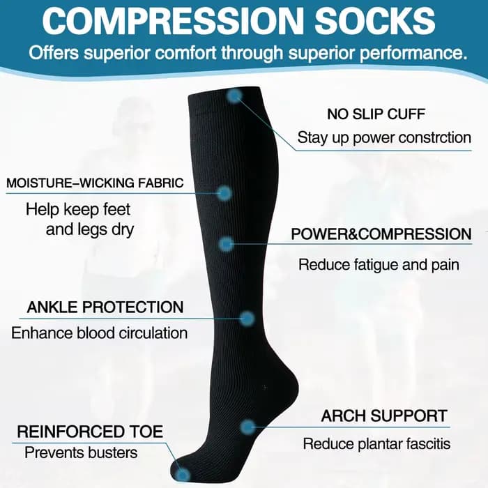 6 paires de chaussettes de Compression de couleur unie