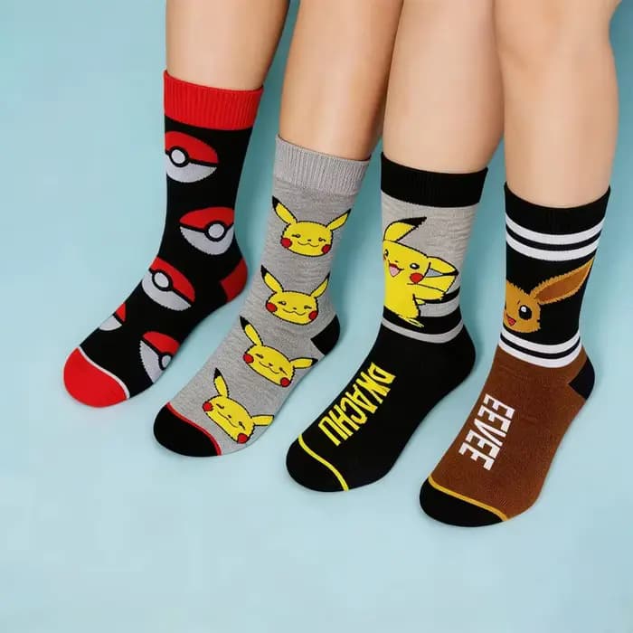 Chaussettes Pokemon en coton respirant pour hommes et femmes, chaussettes de sport décontractées avec figurines de dessin animé Pikachu Gengar Eevee