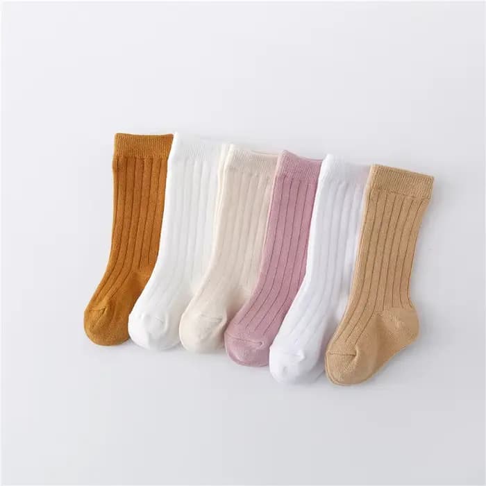 Chaussettes en coton à rayures solides pour garçon et fille de 0 à 5 ans, souples, longues au genou, pour le sport scolaire, 12 documents
