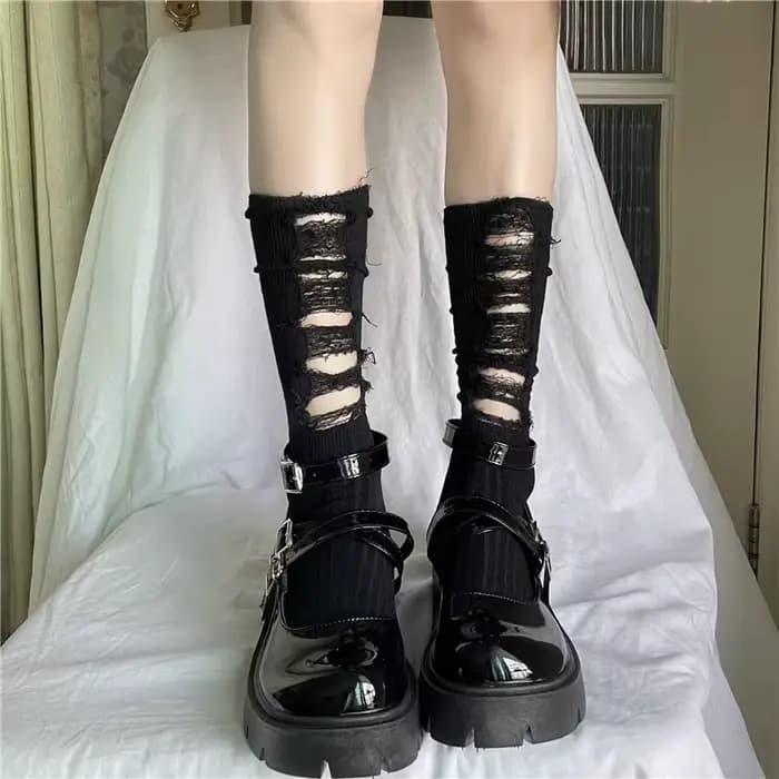 Chaussettes gothiques déchirées à mi-tube pour femmes, chaussettes Y2K Hot Girl, chaussettes Punk Harajuku, chaussettes à trous cassés, accessoires vestisens