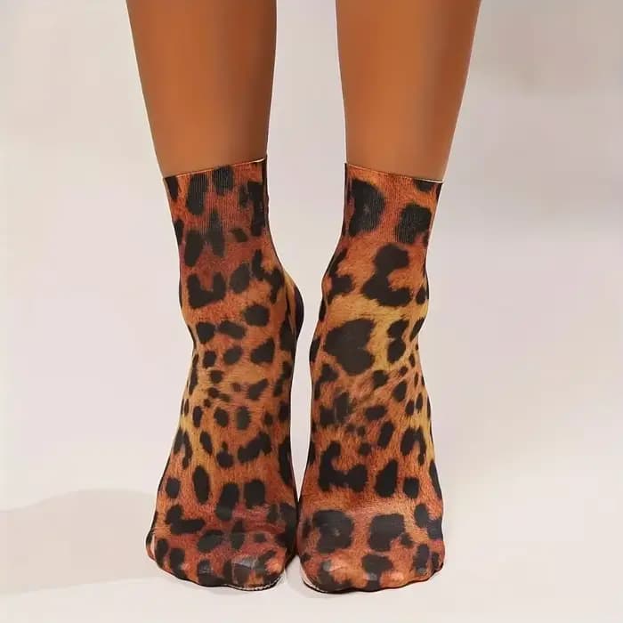 Chaussettes courtes imprimées léopard à grandes fleurs