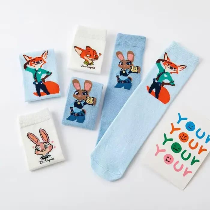 4 paires de chaussettes Disney bleues et blanches avec motif de personnage de dessin animé Zootopia