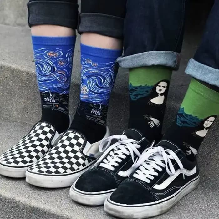 1 paire hommes coton rétro abstrait peinture à l'huile Art chaussettes Shout moderne Van Gogh nuit étoilée bonne