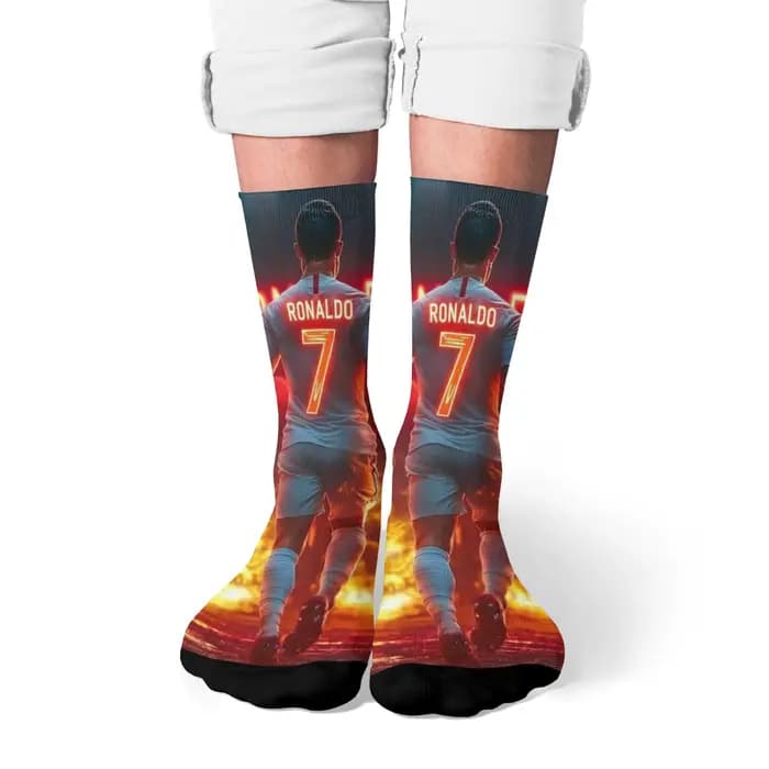 Nouveauté Flame Football CR7 Cristiano Ronaldo chaussettes drôles pour hommes