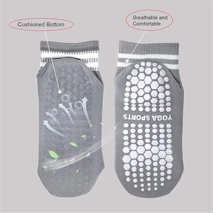 Chaussettes antidérapantes pour femmes, chaussettes de yoga Pilates avec double rayures, chaussettes antidérapantes pour l'entraînement, chaussettes de ballet et d'athlétisme
