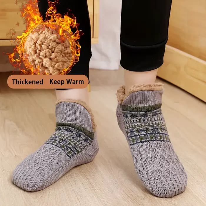 1 paire de chaussettes de sol antidérapantes chaudes d'hiver pour femmes et hommes