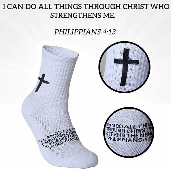 4 paires de chaussettes chrétiennes, chaussettes de prière, chaussettes Jésus, chaussettes de football à motif croix - Chaussettes de sport antidérapantes avec inscription biblique