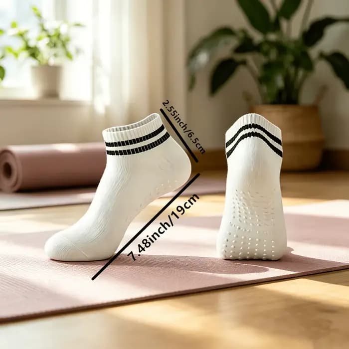 1 paire de chaussettes antidérapantes en coton absorbant la sueur pour la pratique de la danse sur le sol