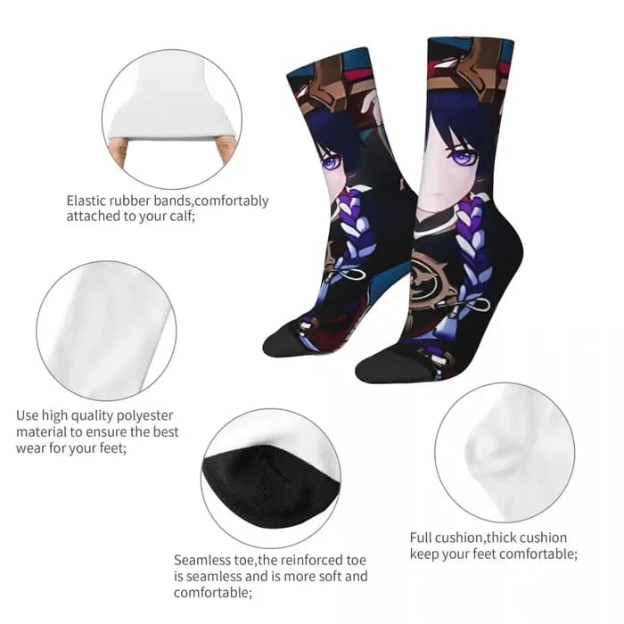 Scaramouche Genshin Impact bas personnalisés nouveauté chaussettes printemps anti-dérapant