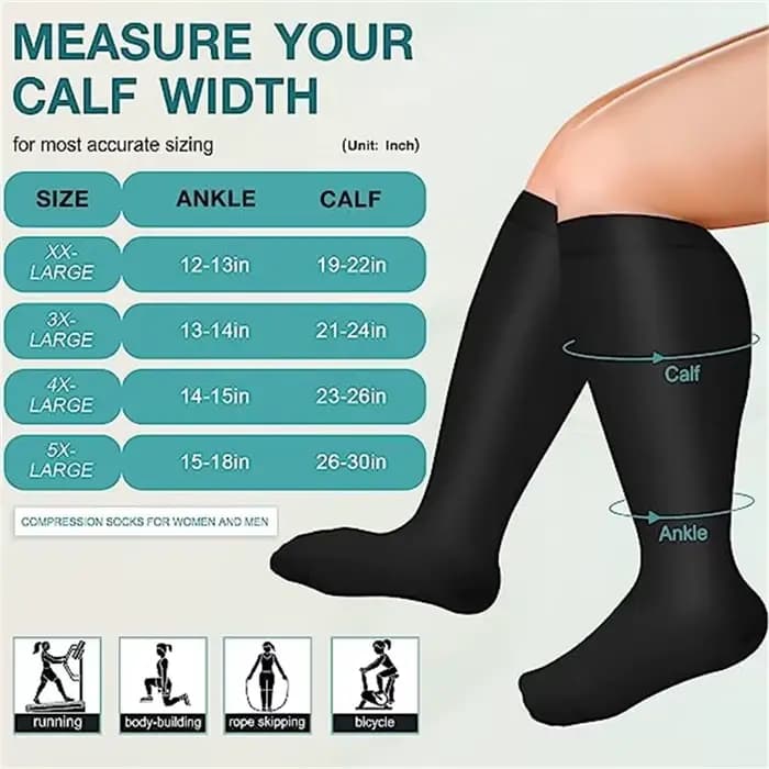 2XL-7XL grande taille chaussettes de Compression couleur unie femmes hommes sport course Yoga