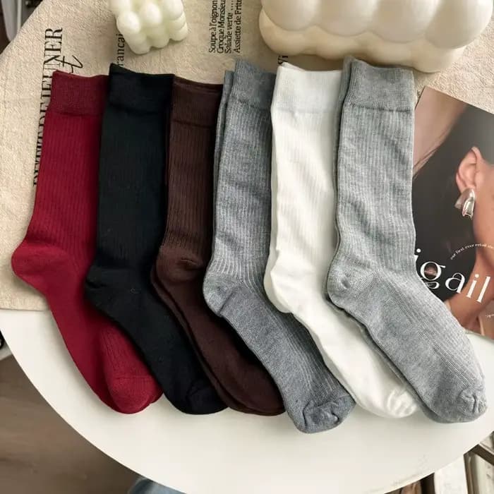 Vin rouge chaussettes longues femmes bas coton couleur unie chaud cuisse haute dames filles rue mode tricoté genou