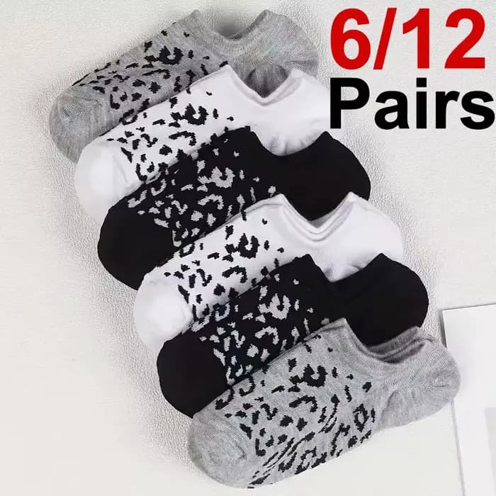 6/12 paires femmes imprimé léopard bateau chaussettes à la mode impression doux confortable absorbant la sueur respirant
