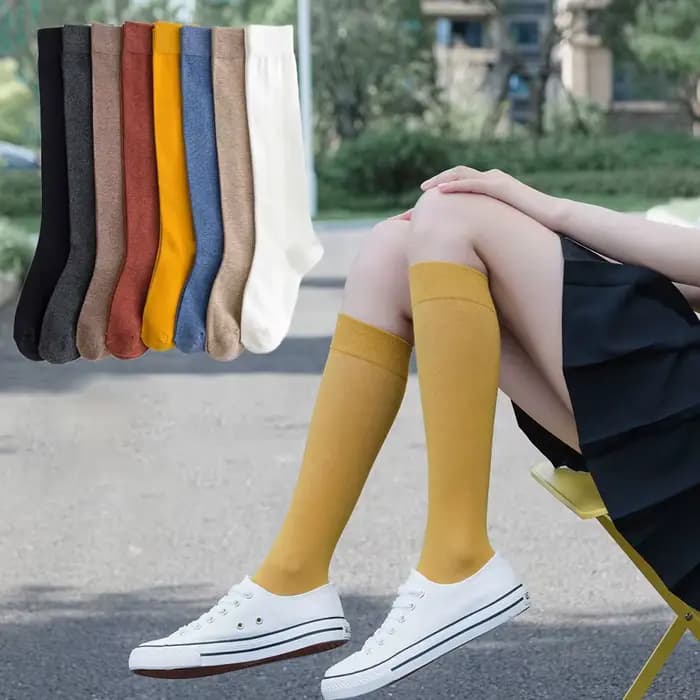 2 paires femmes coton genou chaussettes hautes noir blanc couleur unie mode décontracté mollet chaussette femme fille