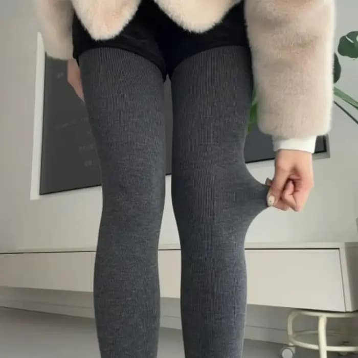 Collants gris en laine et cachemire pour femme, bas chauds et épais, Lingerie thermique, taille haute, bonneterie élastique, hiver