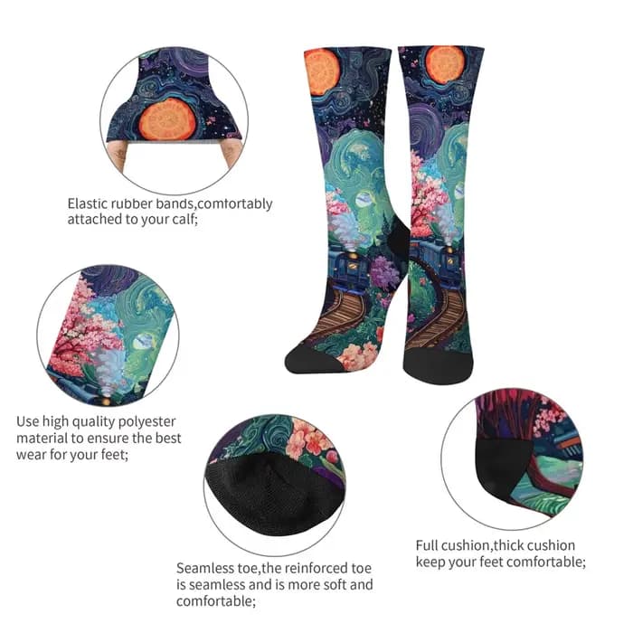 Fantaisie Floral Train hommes chaussettes Harajuku Style rétro décontracté mode sport