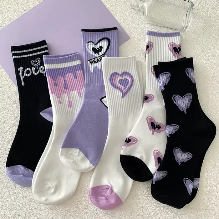 Chaussettes en coton à imprimé cœur violet pour femmes