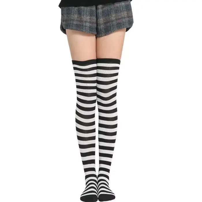 Chaud nouveau mignon chaussette bas femmes style japonais bleu blanc rayure genou jambes
