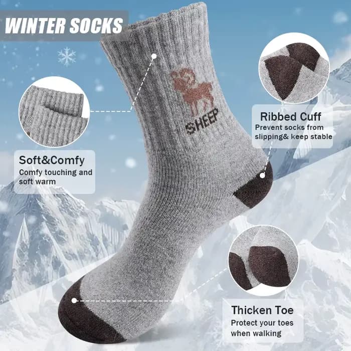 5 paires de chaussettes épaisses en laine à motif de mouton pour hommes