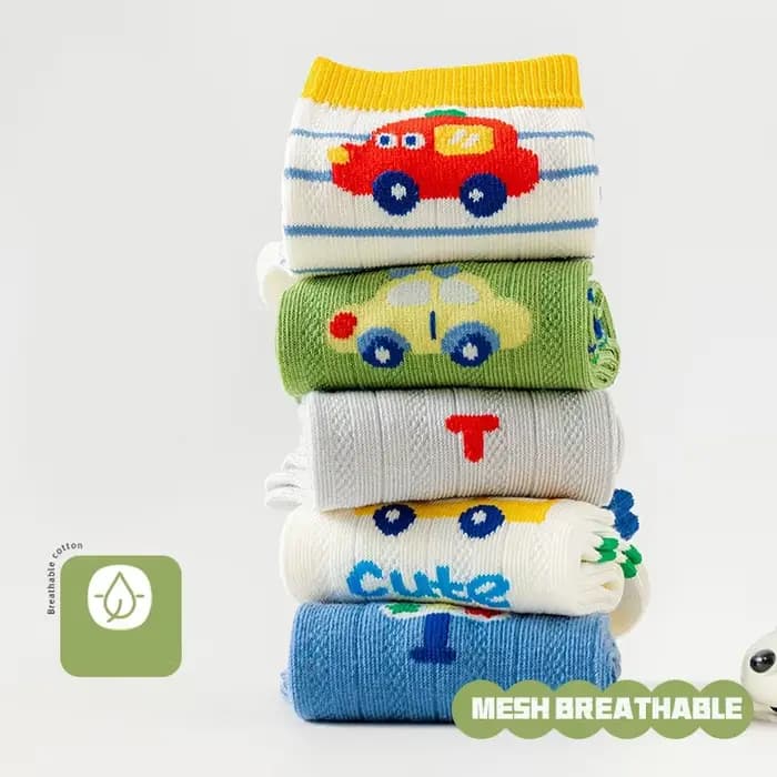 5 paires de chaussettes mi-mollet colorées à motif de voiture pour enfants