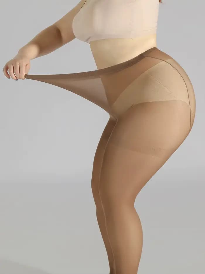 1 Paire de Collants Grande Taille Transparents Noirs/Beige/Marron avec Dessus Opaque et Effet Gainant