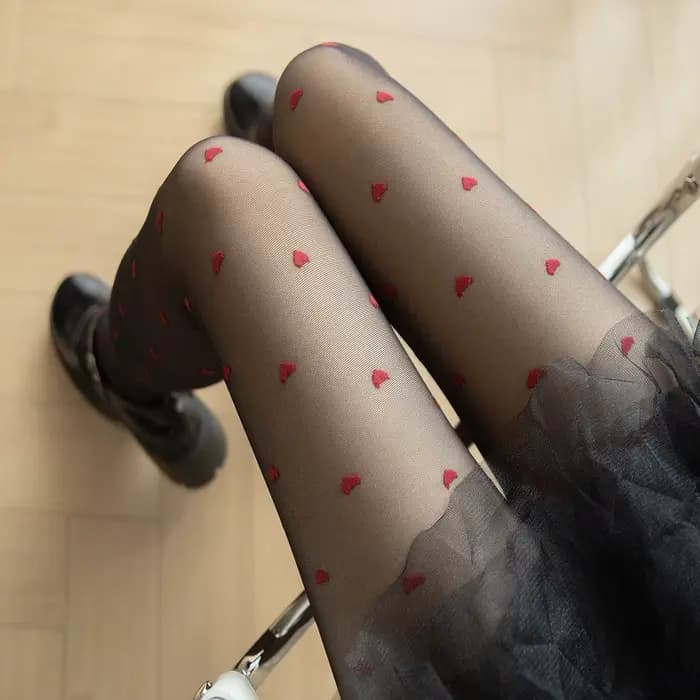 JK Lolita-Collants à imprimé cœur rouge pour femmes
