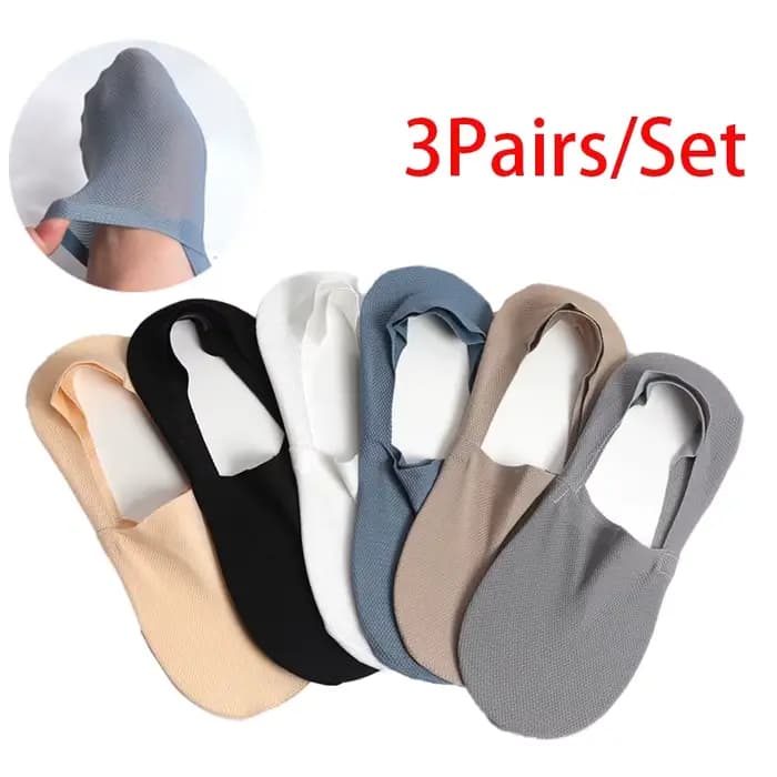3 paires/ensemble de chaussettes courtes invisibles en silicone antidérapantes pour hommes