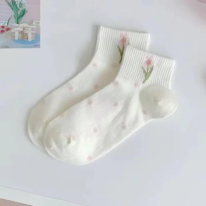 5 paires de chaussettes courtes roses avec nœud papillon et fleurs