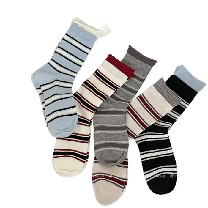 Printemps et été nouvelles chaussettes mi-tube rayées à Double nervure pour hommes et femmes bas de marque de mode de sport décontracté