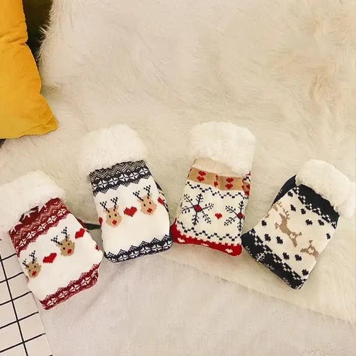 Chaussettes de sol de noël fauve flocon de neige maison chaussette de sommeil attaché tapis
